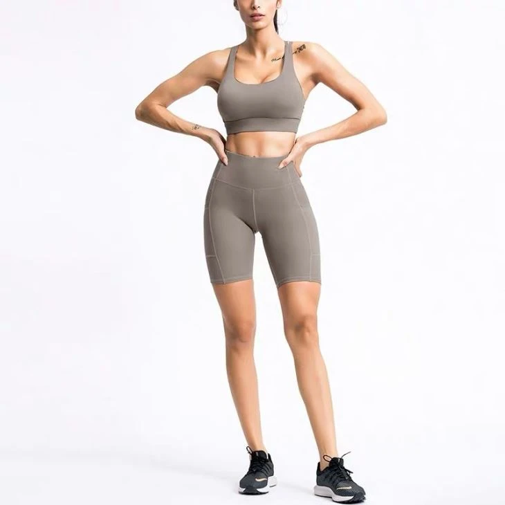 New Solid Color Sports Yoga Short Pants Set