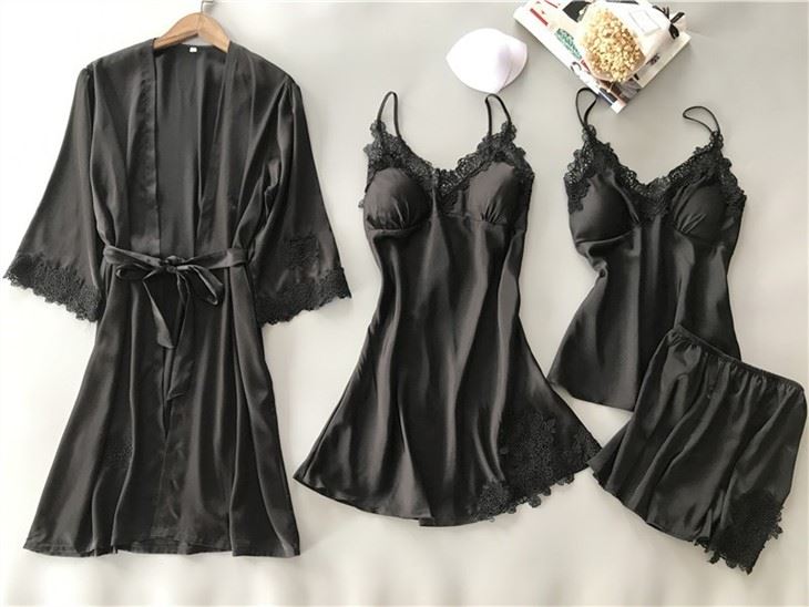 Women Lace Sexy Nightwear Four 4 Piece Sets Robe