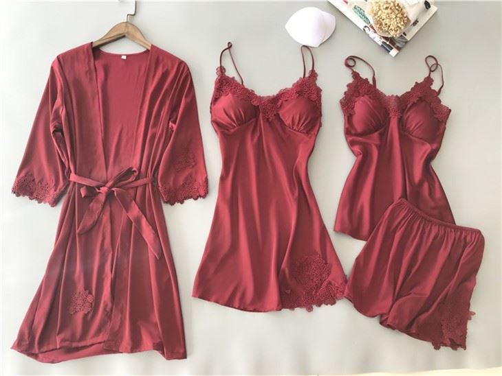 Women Lace Sexy Nightwear Four 4 Piece Sets Robe